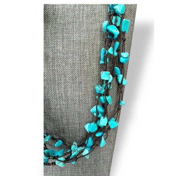Turquoise Chip Dyed Howlite Blossom Flower Necklace Leather Cord 22” - Picture 9 of 11